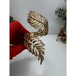 ZARA Areca Leaf Coiled Bracelet Gold Tone Textured Statement Cuff